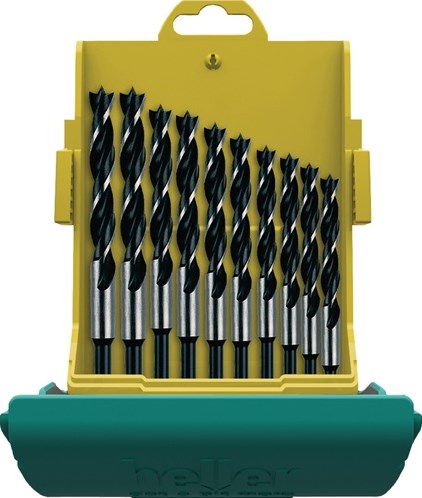 Heller jeu de forets hélicoïdaux à bois pour chauffage central | 10 pièces | d. 3, 4, 5, 6, 7, 8, 9, 10, 11, 12 mm | maxxbox acier chrome-vanadium | 1 pièce - 24646 - 24646