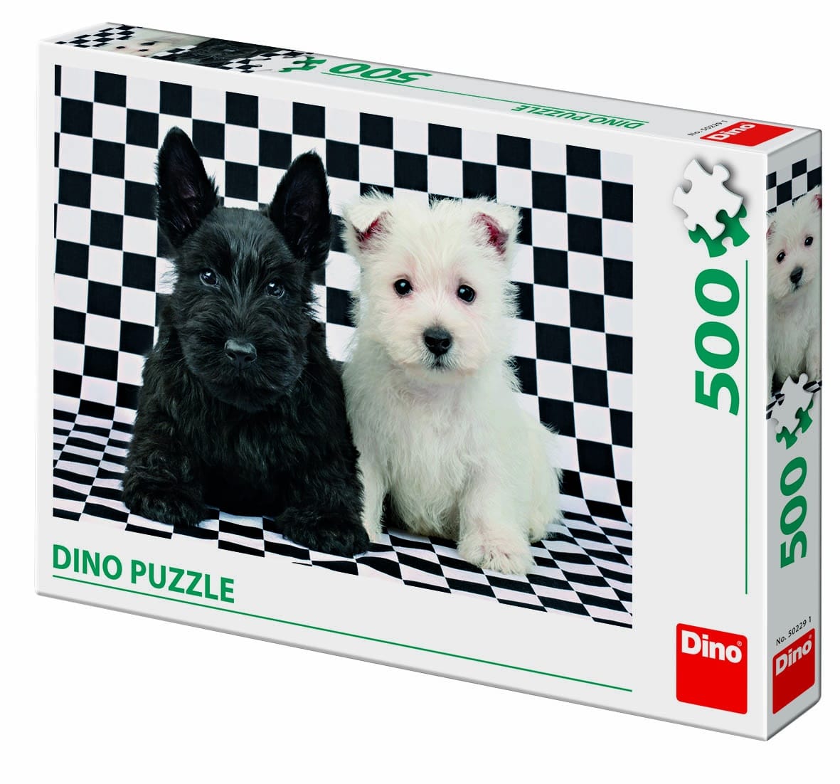 Puzzle Dinotoys - 2 chiots mignons en noir et blanc - 500 pièces