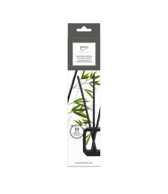 Set de vases bâtonnets parfumés Ipuro bambou noir noir