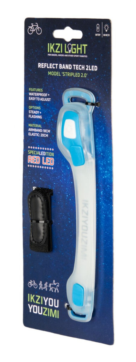 Ikzi bracelet lumineux stripled 2x LED rouge, bleu transparent