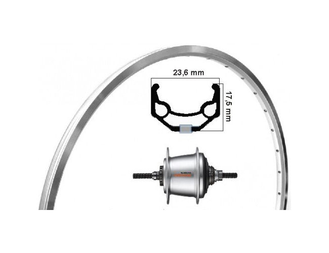 KGS Roue arrière 28 pouces Etro 622 ALU ZAC19 Silver Nexus 7 Rollerbrake
