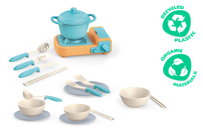 Jouets de cuisine poêle à jouets avec accessoires de cuisine recyclés