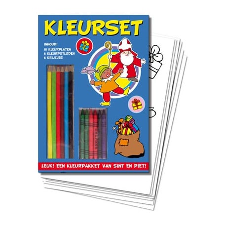 Ensemble de coloriage Van der Doelen Sinterklaas avec pages à colorier, couleurs et crayons de couleur