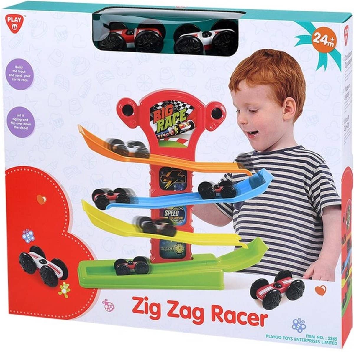 Playgo - piste de course en zigzag avec 2 voitures de course