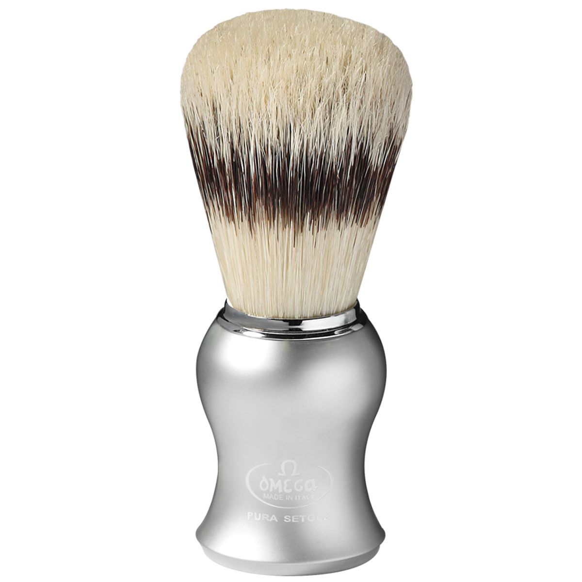 Blaireau Omega poils de porc effet poils de blaireau manche gris mat + standard 11cm