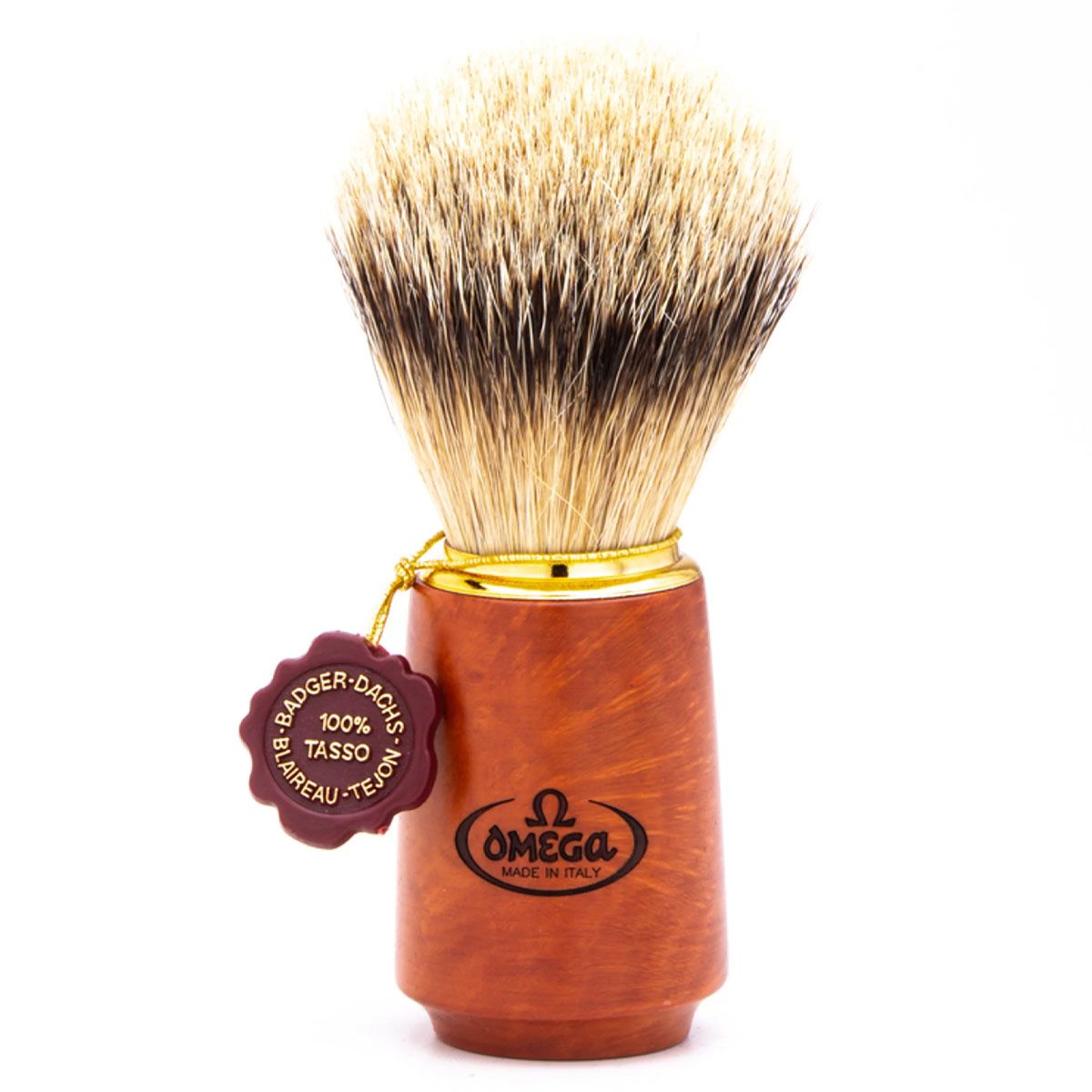 Blaireau Omega 100% blaireau à pointe argentée manche en bois de bruyère 11cm
