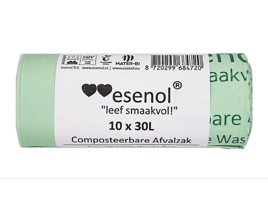 Sacs à déchets compostables de l'ESENOL 30 litres - 1 rouleau de 10e