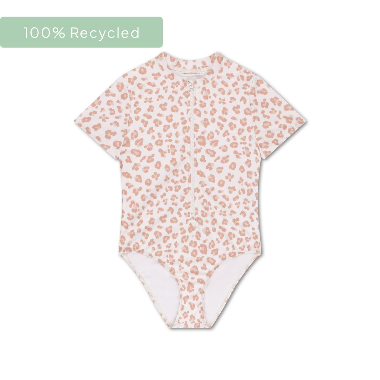 Léopard | Maillot de bain anti-UV fille beige à manches courtes