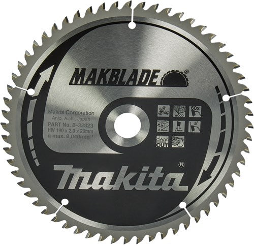 Accessoires Makita lame de scie à tronçonner makita pour le bois | makblade | ø 190mm trou d'axe 20mm 60t - b-32823