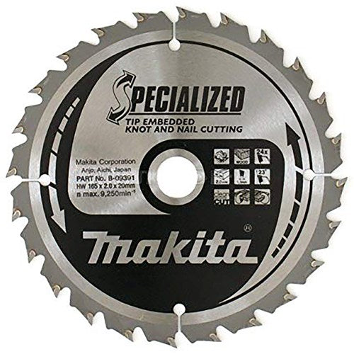 Accessoires Makita Makita B-33093 lame de scie circulaire bois (clou à nœud) | spécialisé | 165x20mm | 24 dents