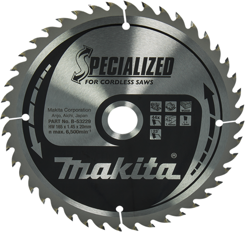 Accessoires Makita lame de scie circulaire bois | spécialisé 165x20x1.45 44t 23g - b-53229 b-53229