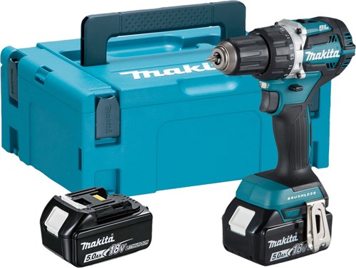 Makita ddf484rtj perceuse/tournevis 18v batterie sans balais 5,0 ah (2 pièces), chargeur rapide, mbox