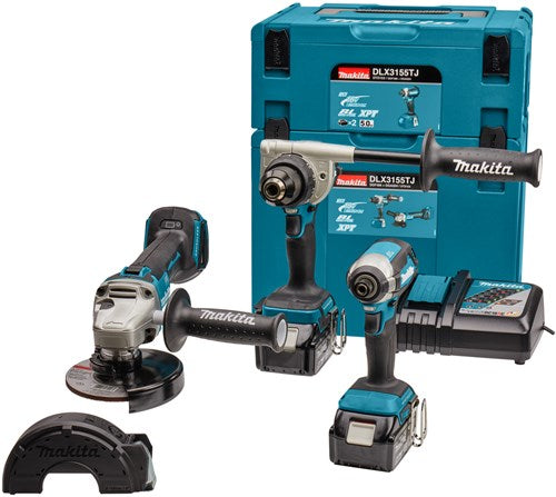 Makita dlx3155tj | ensemble de combinaisons | 18v | perçage, vissage (à percussion) et meulage | ensemble | 5,0ah | dans mbox-dlx3155tj