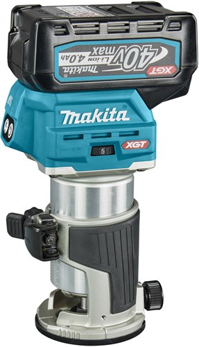 Makita rt001gm206 fraise supérieure et latérale | 40 V maximum | Batterie 2 x 4,0 Ah + chargeur rapide | y compris divers pieds + adaptateur de rail de guidage | dans mbox-rt001gm206