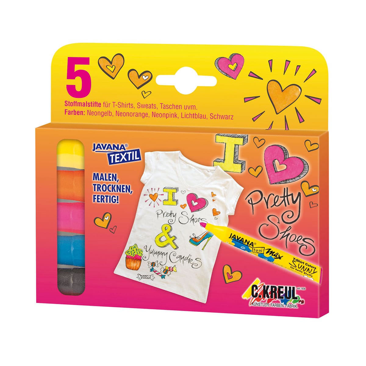 Van der Doelen Javana Texi Max Sunny marqueur textile 5 couleurs fluo