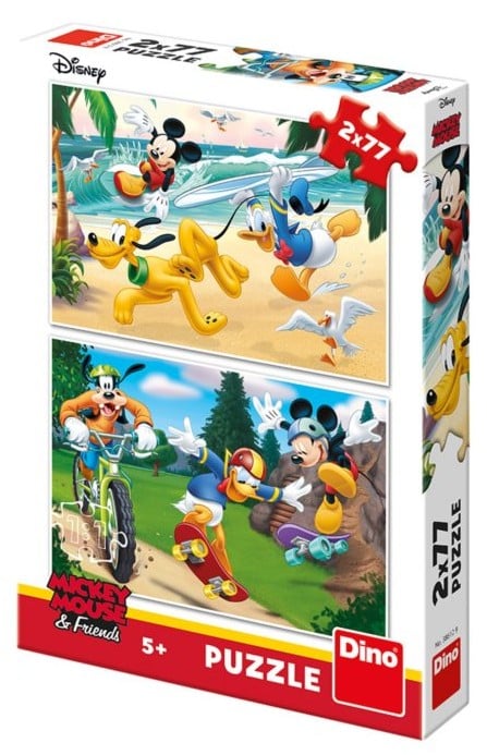 Puzzle dinosaure Dinotoys - Disney Mickey Mouse et ses amis - 2 x 77 pièces