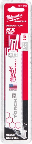 Accessoires Milwaukee Lame de scie alternative Milwaukee Heavy Duty Torch™ | torche 150 mm x 14 tpi | 5 pièces - 48475782