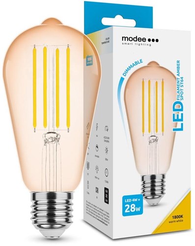Modee LED ST64 E27 4-28W 1800K Filament Ambre Intensité Variable - LED7470
