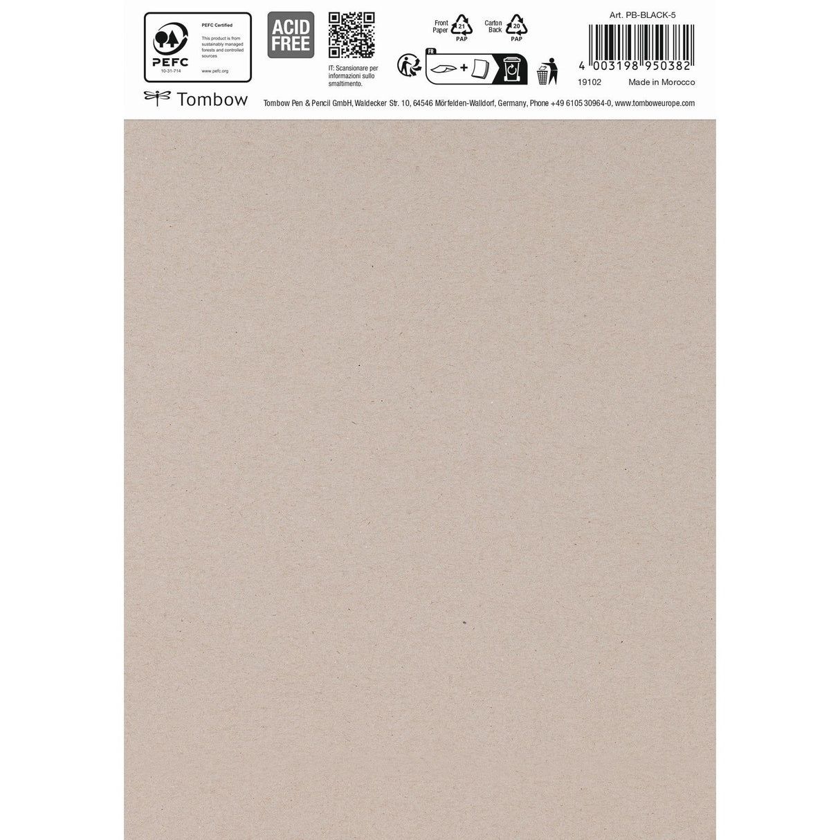 Tombow • papier noir din a5 (14,8 x 21 cm), 15 feuilles, 250 g m² (120 lbs), noir