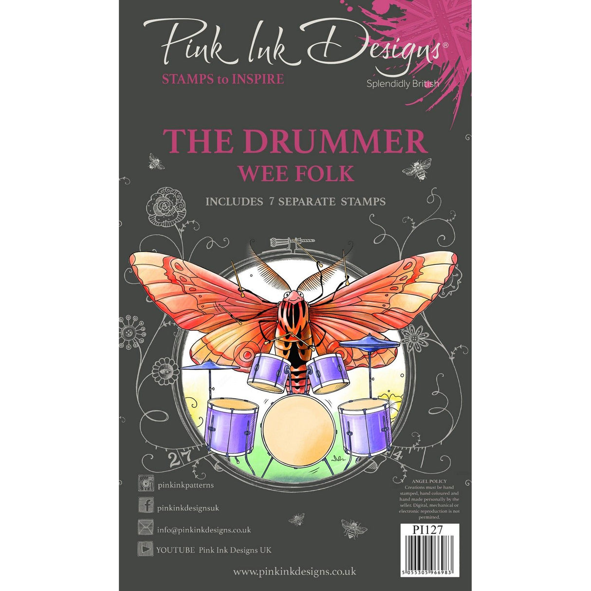 Pink ink designs • wee folk clear stempelset de drummer