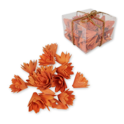 Décoration fleurs bois orange 3 cm | 12 pièces