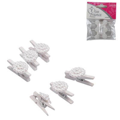 Décoration Miss France fleur sur pince blanc 2,5 cm lot de 6 | 24 pièces