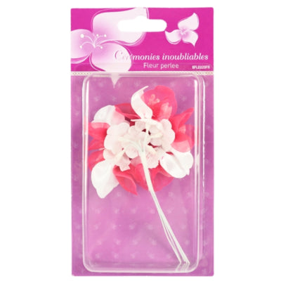 Fleur décorative avec perles rose 13 cm lot de 6 | 24 pièces
