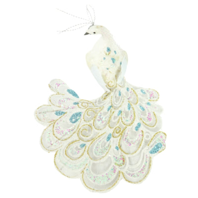 Paon sur pince paillettes blanc 18 cm | 12 pièces