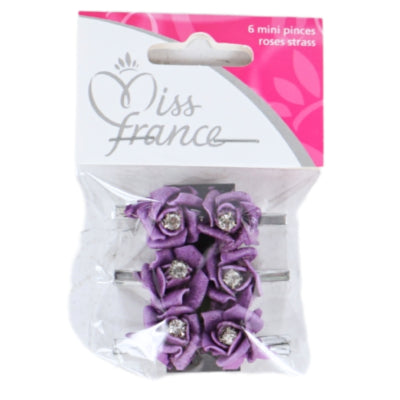 Pince avec fleur violet 2,5 cm lot de 6 | 24 pièces