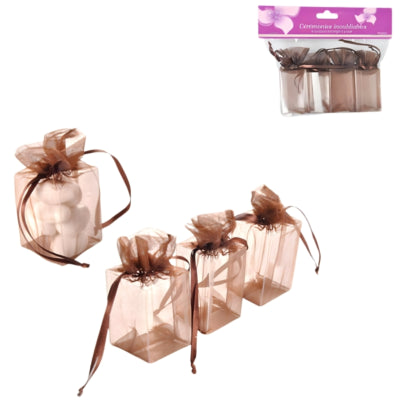 Emballage cadeau organza marron 9 cm lot de 4 | 24 pièces