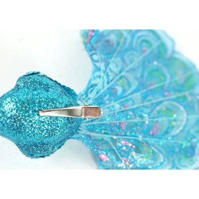 Paon sur pince paillettes bleu 18 cm | 12 pièces
