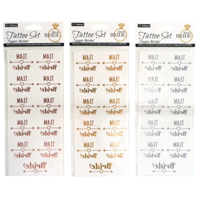 Set de tatouage Team Bride 18 cm 3 assortis lot de 11 | 24 pièces