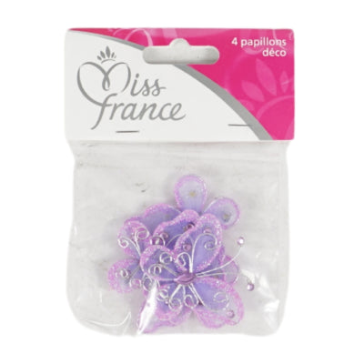 Papillon déco violet 4 cm lot de 4 | 24 pièces
