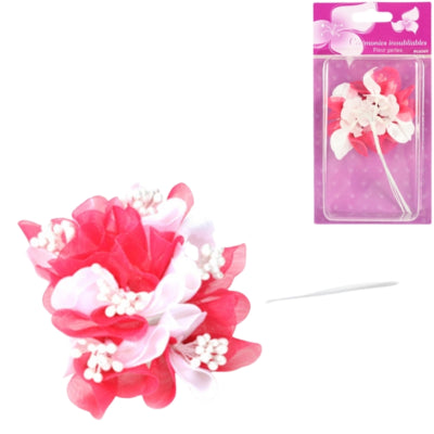 Fleur décorative avec perles rose 13 cm lot de 6 | 24 pièces