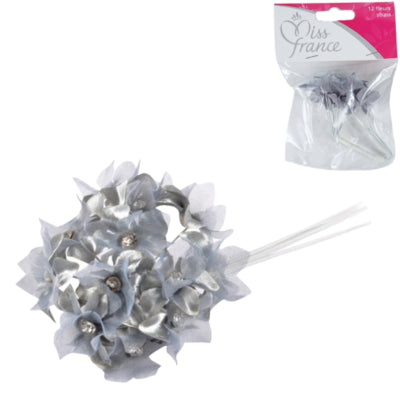 Miss France fleurs en satin avec strass gris 13 cm 12 pièces | 24 pièces