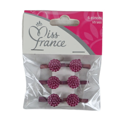 Décoration Miss France fleur sur pince violet 2,5 cm lot de 6 | 24 pièces