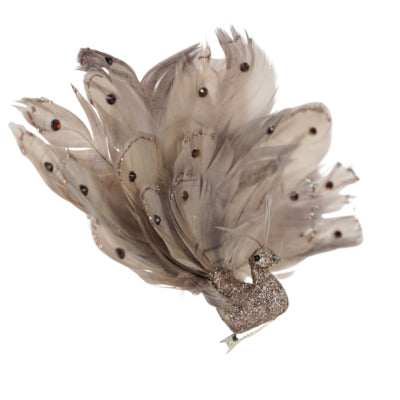 Paon sur pince plumes marron 15 cm | 12 pièces