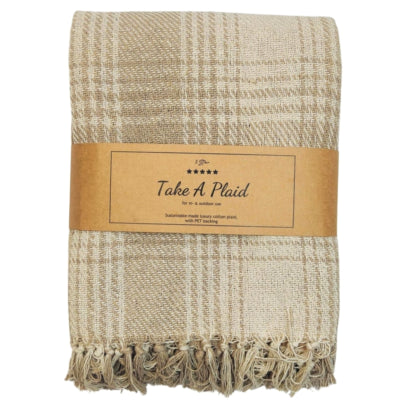 Prends un plaid pique-nique polyback beige blanc 160 x 160 cm | 10 pièces