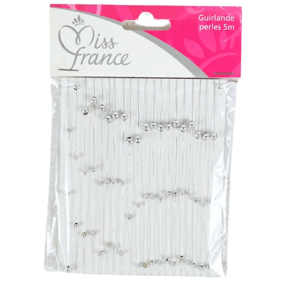 Guirlande de perles Miss France couleur argent 5 mètres | 48 pièces