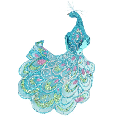 Paon sur pince paillettes bleu 18 cm | 12 pièces