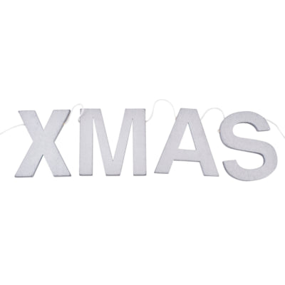 Guirlande de lettres de Noël couleur argent horizontale 85 cm | 24 pièces