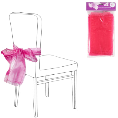 Décoration de fête chaise noeud organza fuchsia lot de 2 | 24 pièces