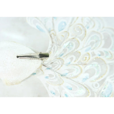 Paon sur pince paillettes blanc 18 cm | 12 pièces