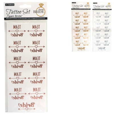 Set de tatouage Team Bride 18 cm 3 assortis lot de 11 | 24 pièces