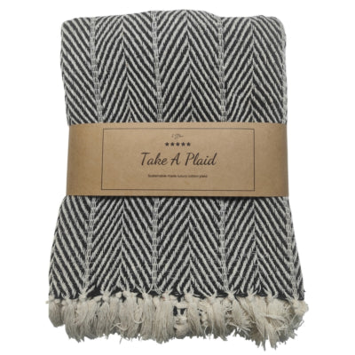 Prends un plaid 32 coton recyclé noir 130 x 180 cm | 12 pièces