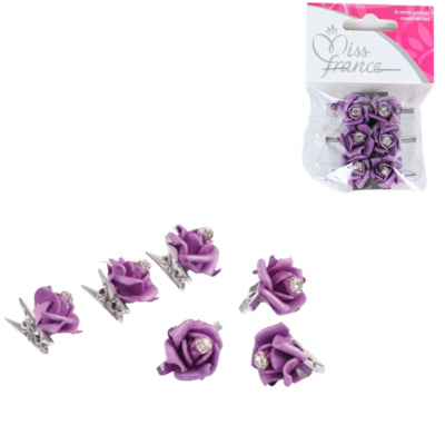 Pince avec fleur violet 2,5 cm lot de 6 | 24 pièces