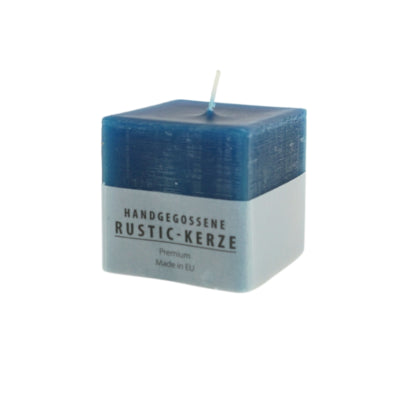 Bougie pilier Gala rustique carré bleu 7 x 7 cm | 12 pièces