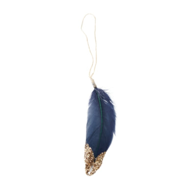 Pendentif Ngk plume bleu avec paillettes dorées 14 cm | 26 pièces