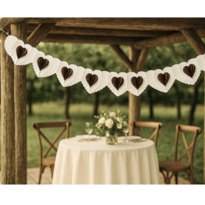 Guirlande coeur papier crème 4 m | 24 pièces