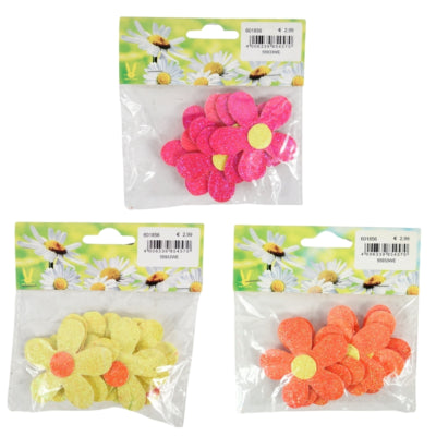 Décoration fleurs papier pailleté 6 cm 3 assortis lot de 6 | 50 pièces